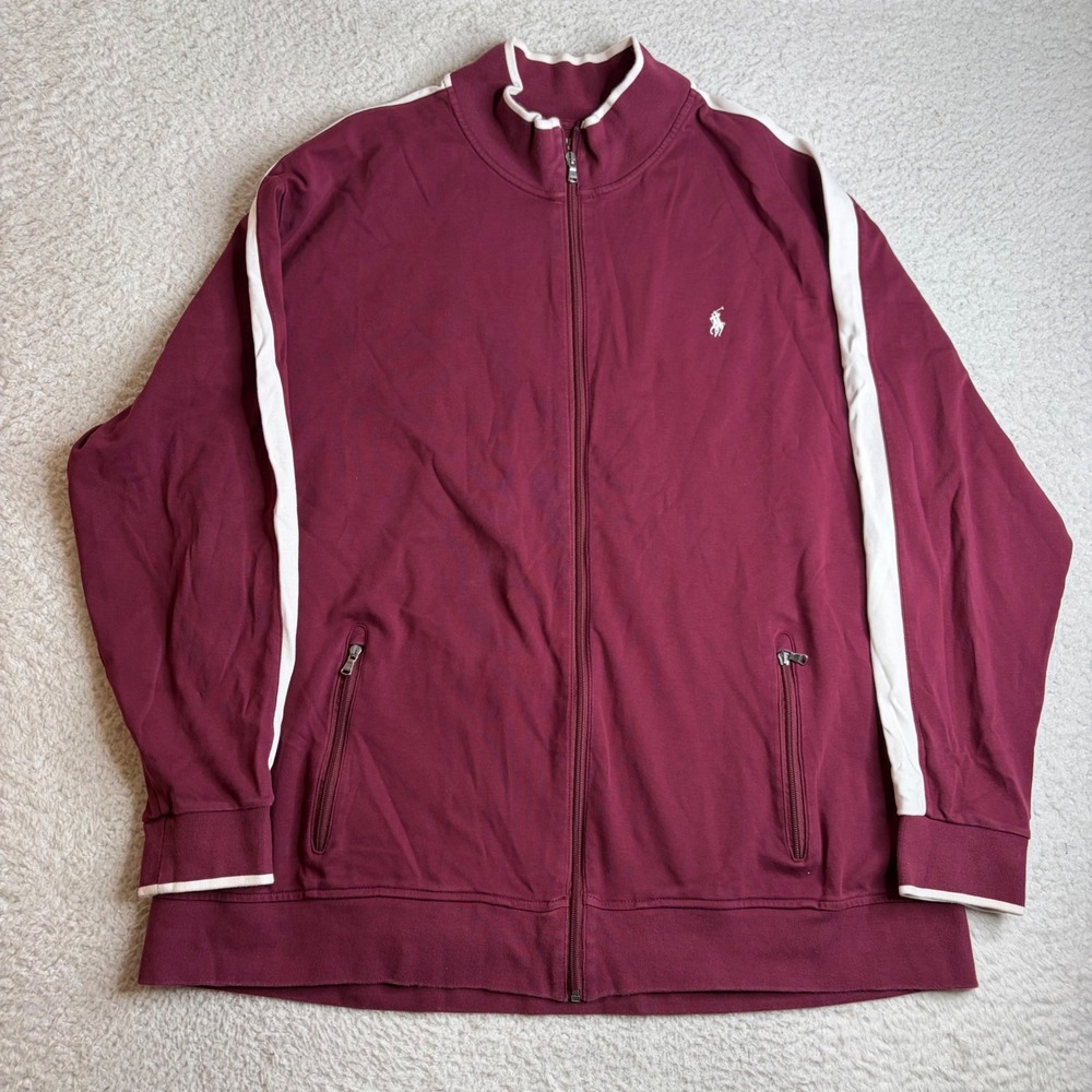 Polo Ralph Lauren Mens 3XLT Track Jacket Burgundy Maroon White Stripe Full Zip